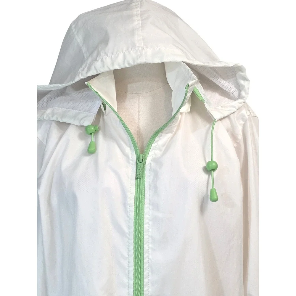 Totes Womens Windbreaker Jacket White Mint Green Zip Up Hooded Mesh Lined Size M